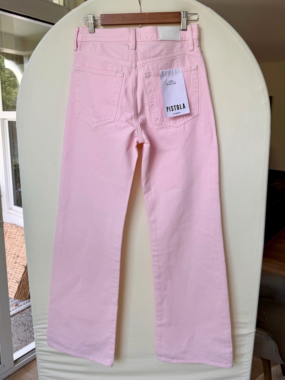 NWT Pistola Larsen Relaxed Wide Flare Full Length Jeans in Blush Pink size 25 - Picture 3 of 7